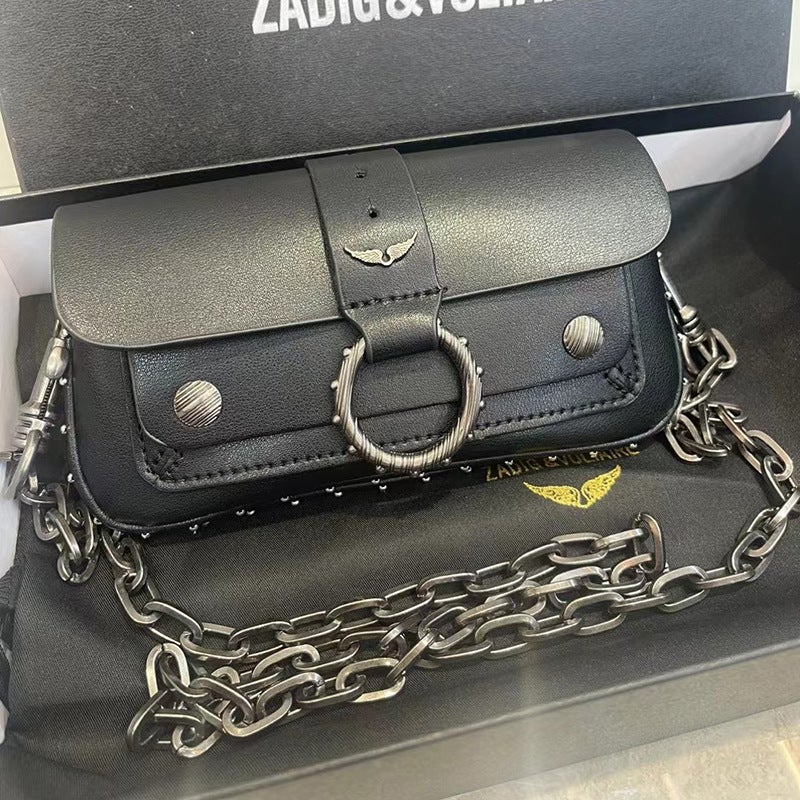 Zv Bag French Design Rivet Circle Simple Versatile Chain Shoulder Crossbody Small Square Bag Mini - Image 4