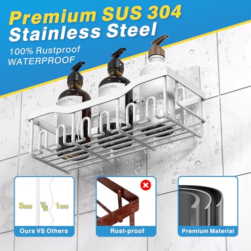 EUDELE 5-Pack Rustproof Stainless Steel Shower Caddy – No Drill Adhesive Bathroom Organizer with Large Capacity, Spacious Shower Shelves for Inside Shower, Kitchen & Home Decor Storage-XL Size - Image 5
