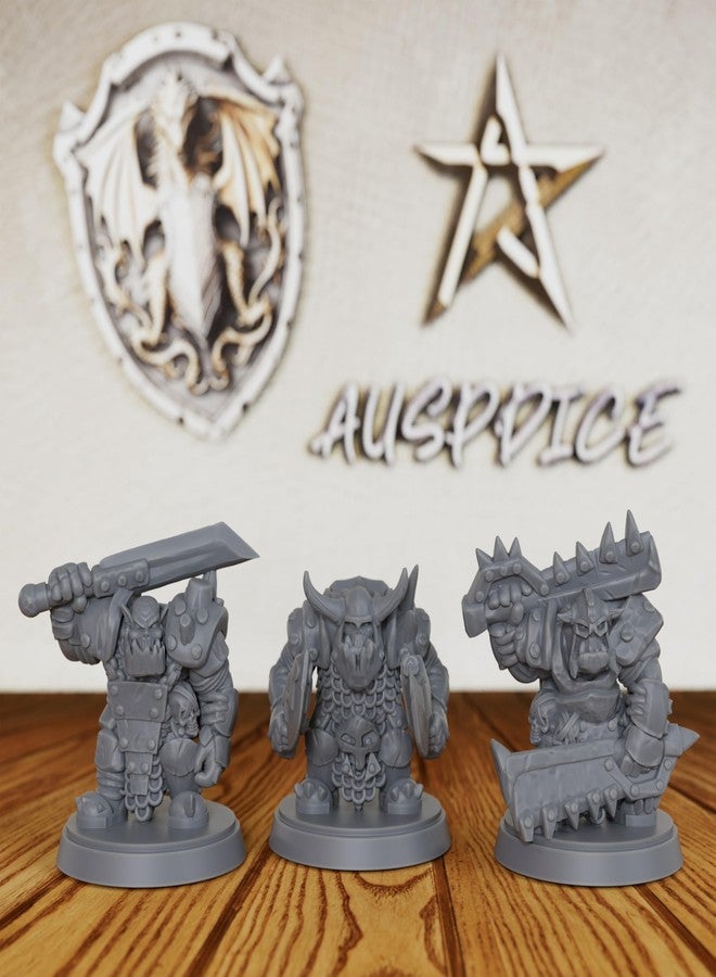 AUSPDICE Gothic Heavy Armored Orc Squad - 3pc Unpainted 28mm Scale Brutal Warrior Figures for Tabletop Gaming, Fantasy Grunt Minis Figurine for TTRPGs - Ork Warriors (AS538) - Image 1