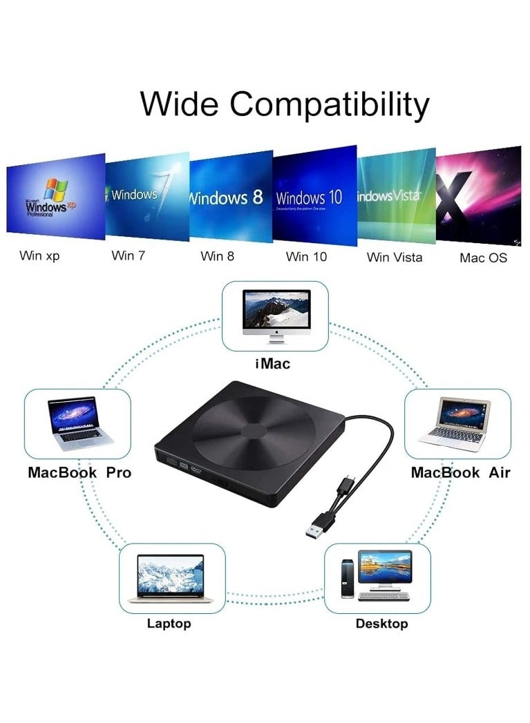 External CD Drive USB 3.0 Portable CD DVD +/-RW Drive DVD/CD ROM Rewriter Burner Drive Player Reader Writer Compatible With Laptop Desktop PC Windows Mac Pro MacBook, Black  - Image 5