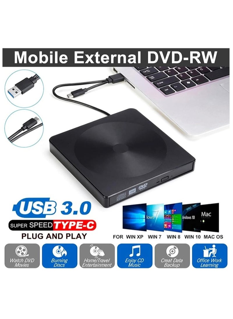 External CD Drive USB 3.0 Portable CD DVD +/-RW Drive DVD/CD ROM Rewriter Burner Drive Player Reader Writer Compatible With Laptop Desktop PC Windows Mac Pro MacBook, Black  - Image 2