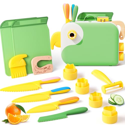 Yeeammk Toddler Cooking Set with Storage BoxKids Kitchen SetSafe PP Material Montessori Kitchen Tools for Real CookingDishwasher SafeFun BirdShaped Organizer Toddler Knife Set - Image 1