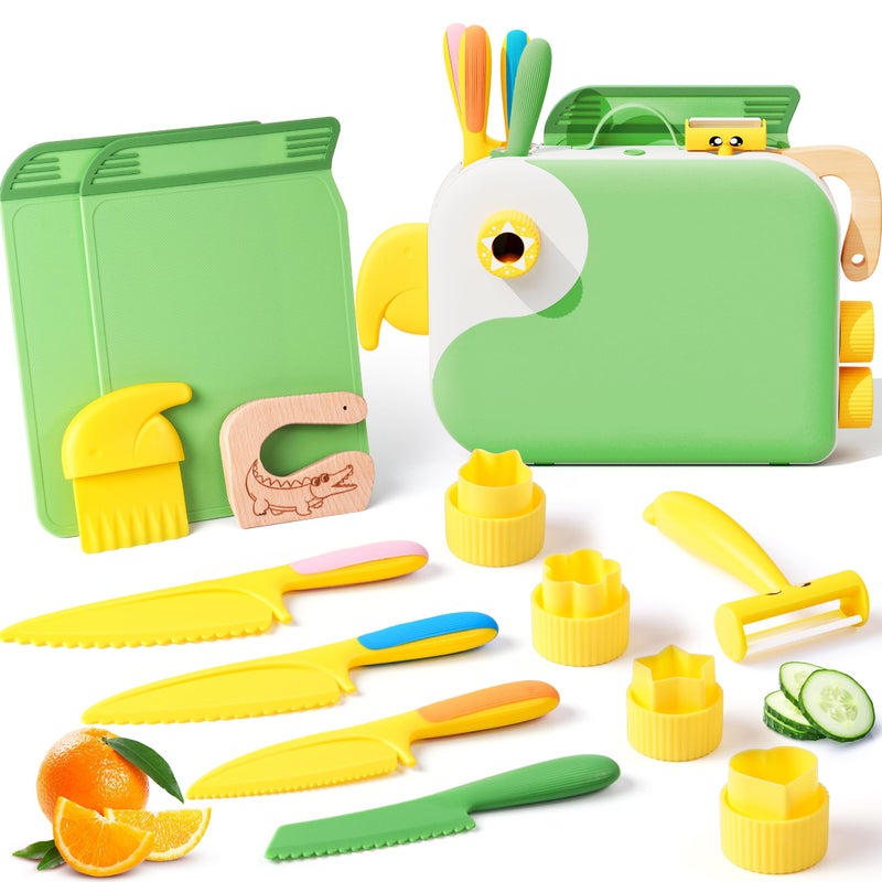 Yeeammk Toddler Cooking Set with Storage BoxKids Kitchen SetSafe PP Material Montessori Kitchen Tools for Real CookingDishwasher SafeFun BirdShaped Organizer Toddler Knife Set - Image 3