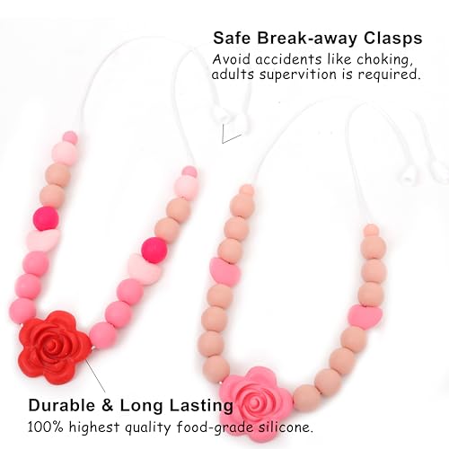 Jissoo 2Pcs Breastfeeding Necklaces - Silicone Sensory Necklace for New Moms,Emotional Calming Supplies,Newborn Nursing Sensory Necklace,Stylish Silicone Floral Nursing Necklaces - Image 5