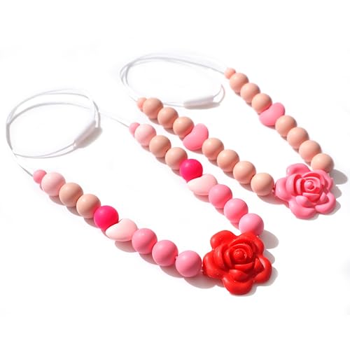 Jissoo 2Pcs Breastfeeding Necklaces - Silicone Sensory Necklace for New Moms,Emotional Calming Supplies,Newborn Nursing Sensory Necklace,Stylish Silicone Floral Nursing Necklaces - Image 1