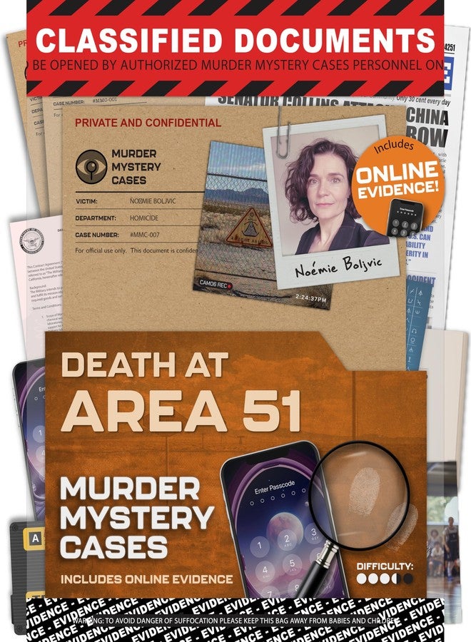 Lucky Egg MMC Death at Area 51 – Thrilling Murder Mystery Games for Adults in a Classified Military Base – 47 Evidence Pieces, 150 Min Gameplay (3.5/5 Difficulty) – Cold Case Files Game for 1-10 Players - Image 1