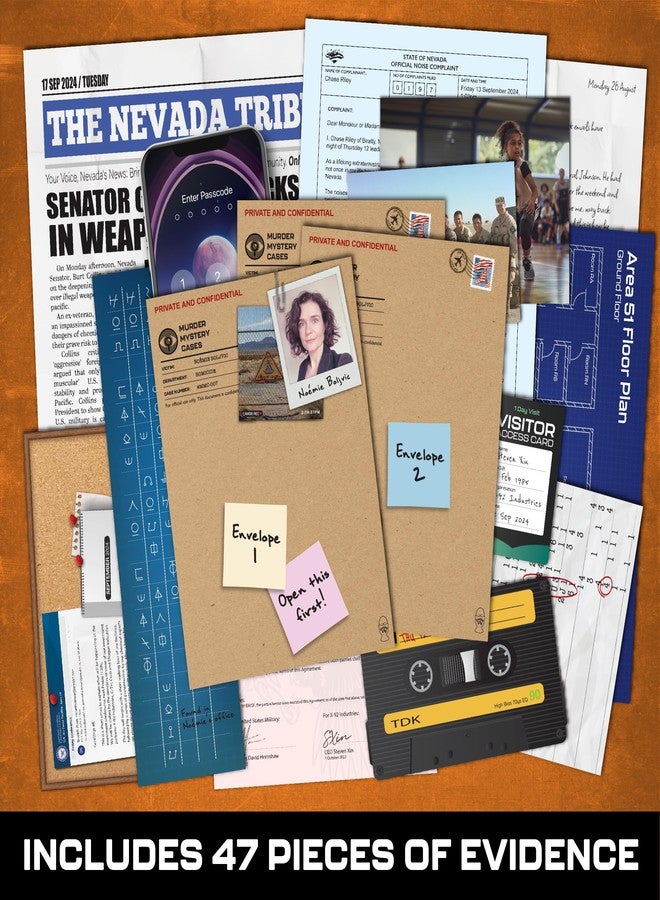 Lucky Egg MMC Death at Area 51 – Thrilling Murder Mystery Games for Adults in a Classified Military Base – 47 Evidence Pieces, 150 Min Gameplay (3.5/5 Difficulty) – Cold Case Files Game for 1-10 Players - Image 3