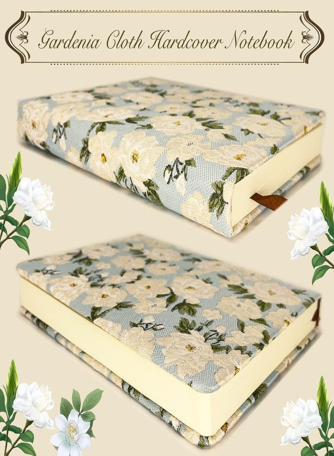 ipoul Pocket Notebook, A6, 4x6, Small Embroidered Journal, Cute Notebook, Lay Flat, Hardcover, Lined Paper & Sketchbook, Personal Writing Journal for Women, Blue, White Gardenia Flower - Image 4