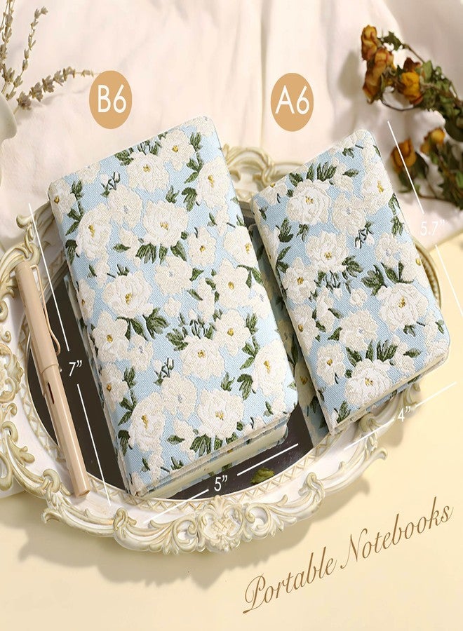 ipoul Pocket Notebook, A6, 4x6, Small Embroidered Journal, Cute Notebook, Lay Flat, Hardcover, Lined Paper & Sketchbook, Personal Writing Journal for Women, Blue, White Gardenia Flower - Image 2