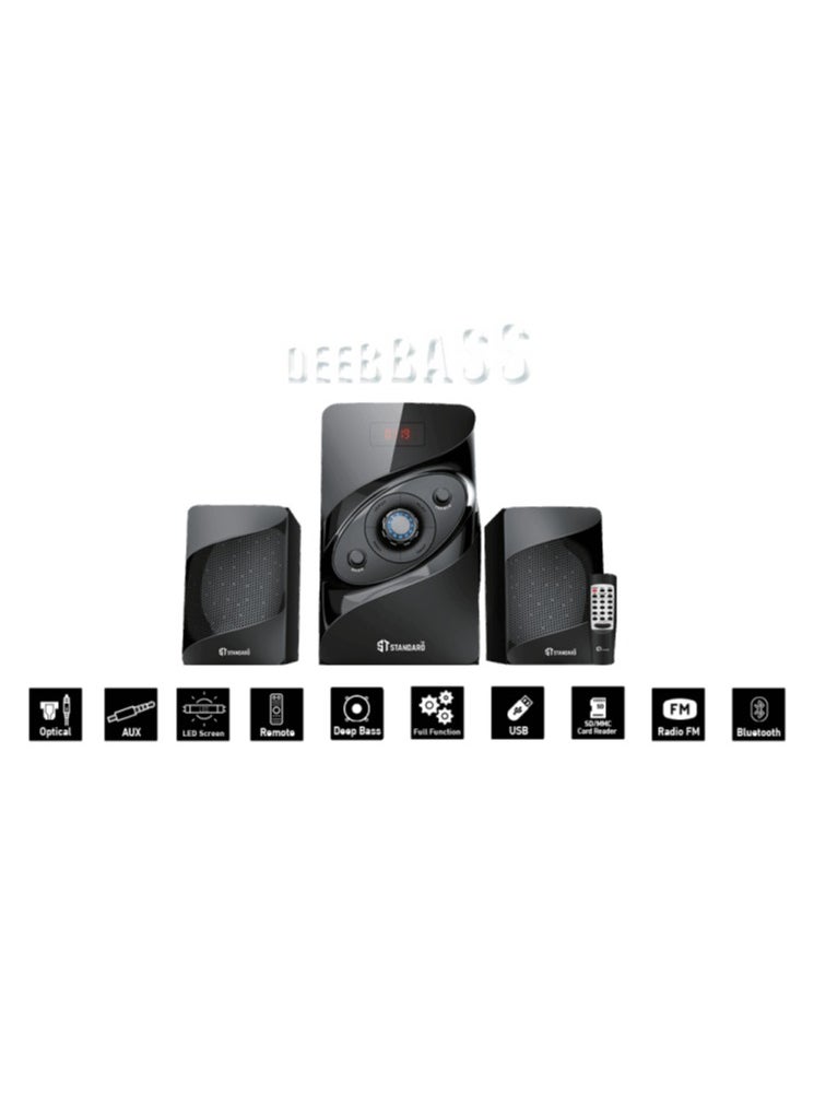 Standard - Speaker Standard 2.1 Wave 2500 Power 25 Watt illuminated multimedia speaker Optical Cable - Aux - Bluetooth - Usb - Sd card - Radio - Led Screen - Remote - Full Function - Image 1
