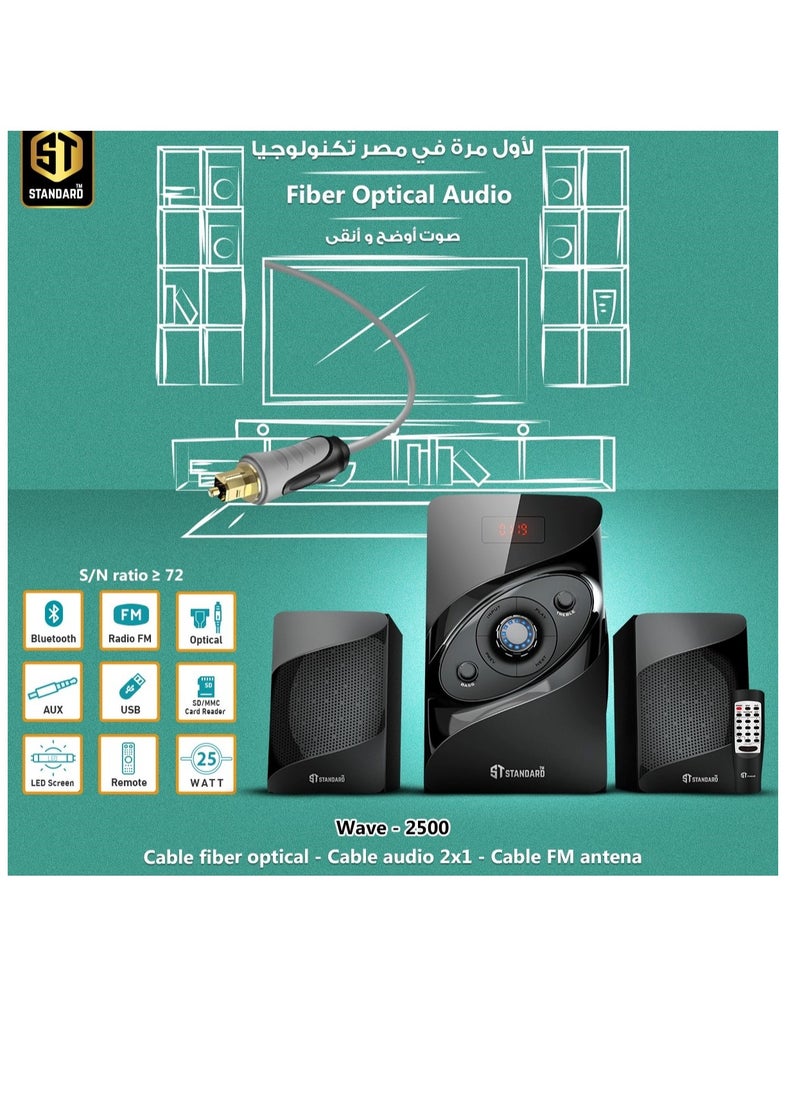 Standard - Speaker Standard 2.1 Wave 2500 Power 25 Watt illuminated multimedia speaker Optical Cable - Aux - Bluetooth - Usb - Sd card - Radio - Led Screen - Remote - Full Function - Image 1