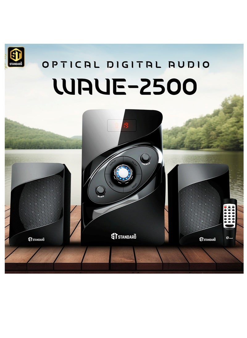 Standard - Speaker Standard 2.1 Wave 2500 Power 25 Watt illuminated multimedia speaker Optical Cable - Aux - Bluetooth - Usb - Sd card - Radio - Led Screen - Remote - Full Function - Image 1