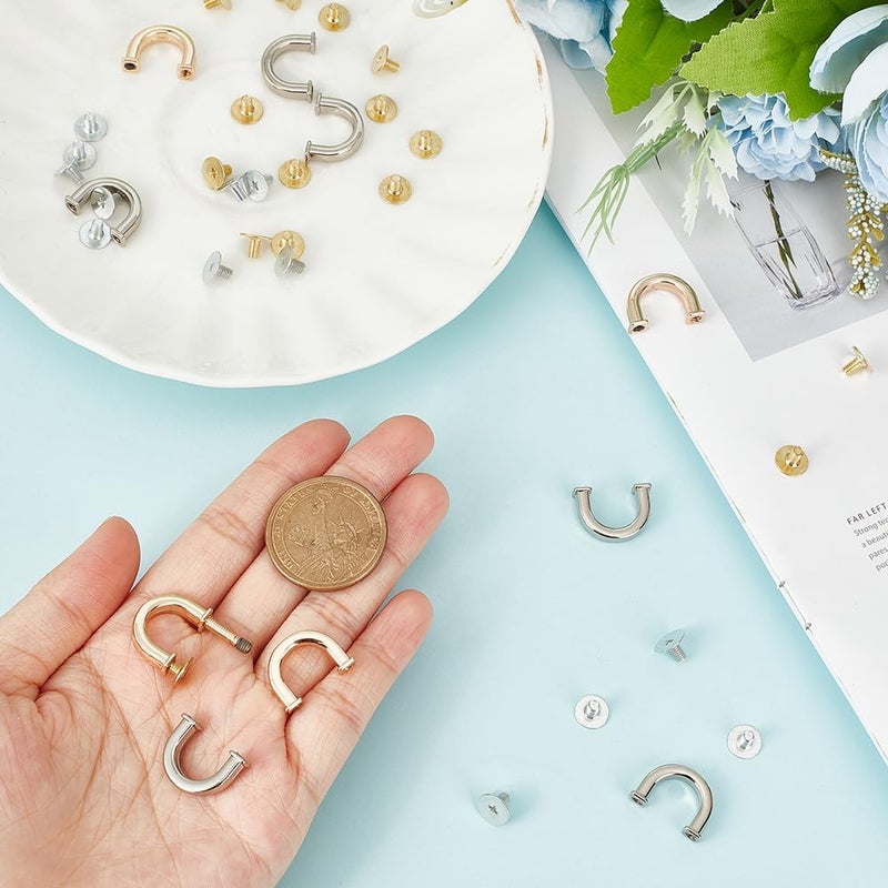 klarako 12 Sets Metal D-Ring Connector Buckles, 2 Colors Purse Suspension Clasp D Ring Buckle Chain Strap Connector with Screws Alloy D-Ring Clasps for Leather Crafts Making Accessories, 0.7×0.5 Inch - Image 3