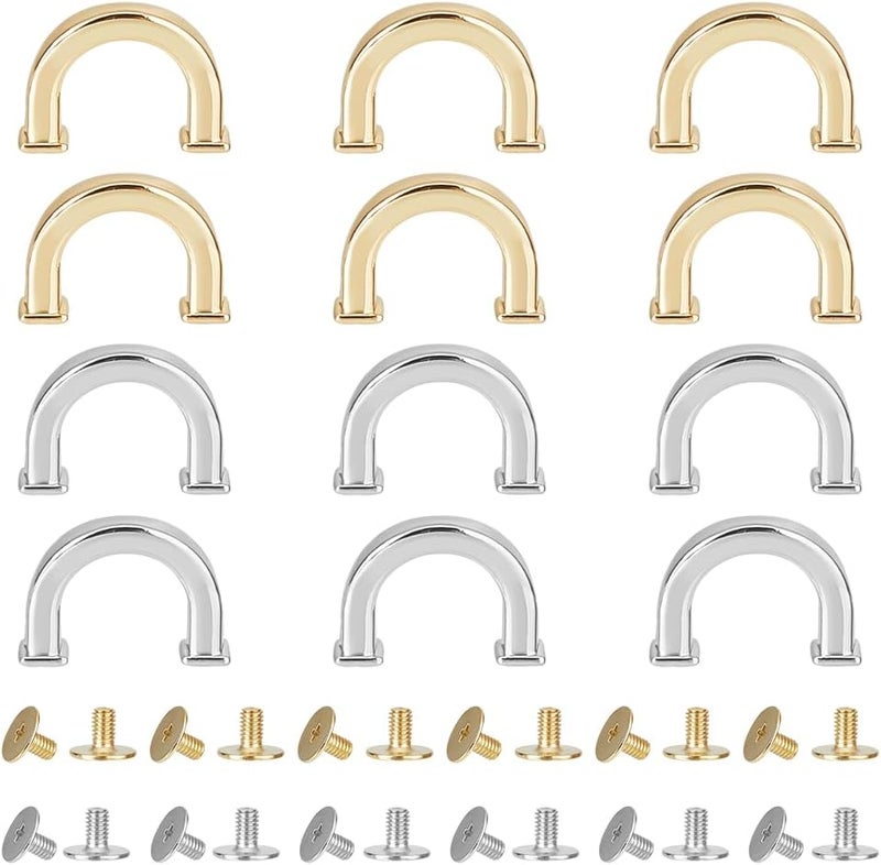 klarako 12 Sets Metal D-Ring Connector Buckles, 2 Colors Purse Suspension Clasp D Ring Buckle Chain Strap Connector with Screws Alloy D-Ring Clasps for Leather Crafts Making Accessories, 0.7×0.5 Inch - Image 1