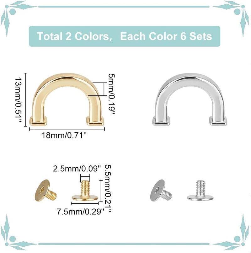 klarako 12 Sets Metal D-Ring Connector Buckles, 2 Colors Purse Suspension Clasp D Ring Buckle Chain Strap Connector with Screws Alloy D-Ring Clasps for Leather Crafts Making Accessories, 0.7×0.5 Inch - Image 2