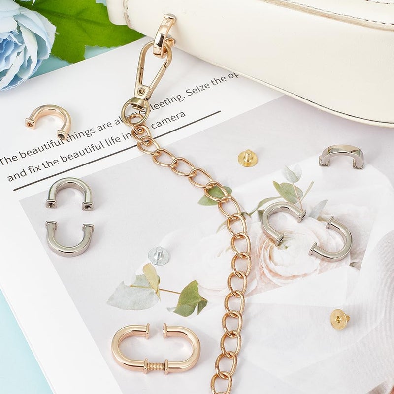 klarako 12 Sets Metal D-Ring Connector Buckles, 2 Colors Purse Suspension Clasp D Ring Buckle Chain Strap Connector with Screws Alloy D-Ring Clasps for Leather Crafts Making Accessories, 0.7×0.5 Inch - Image 4