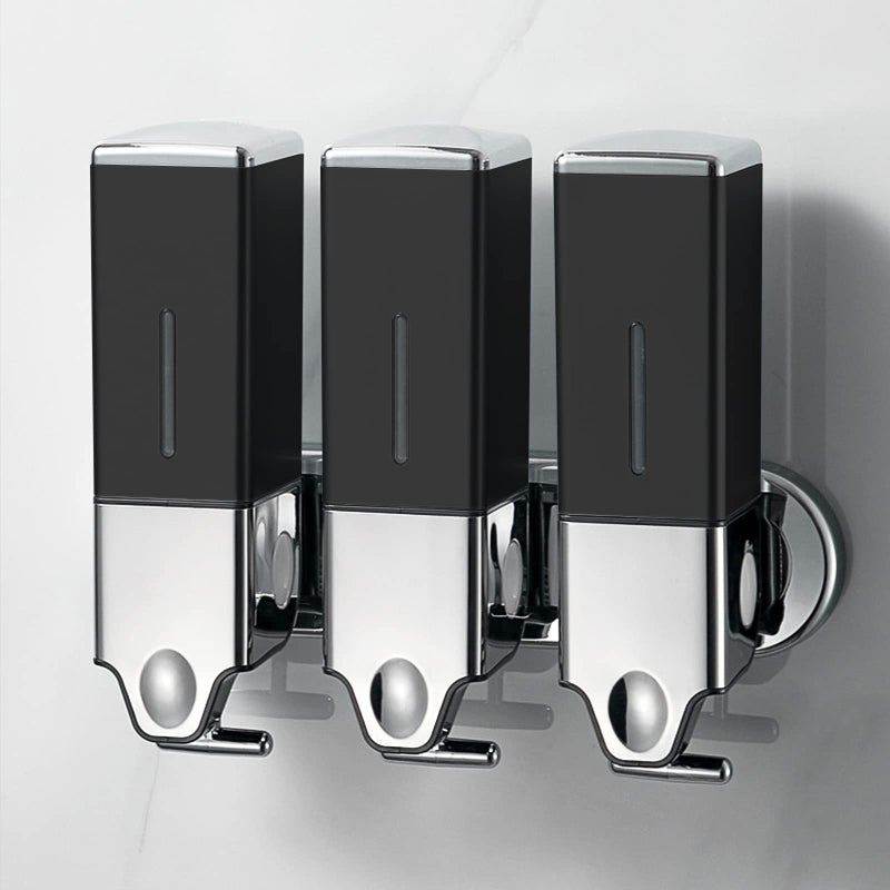 NoDrill 3 Pack 500ml Wall Mounted Soap Dispenser for Bathroom and Kitchen Shampoo and Conditioner Dispenser Drill Free with AdhesiveSquareBlack