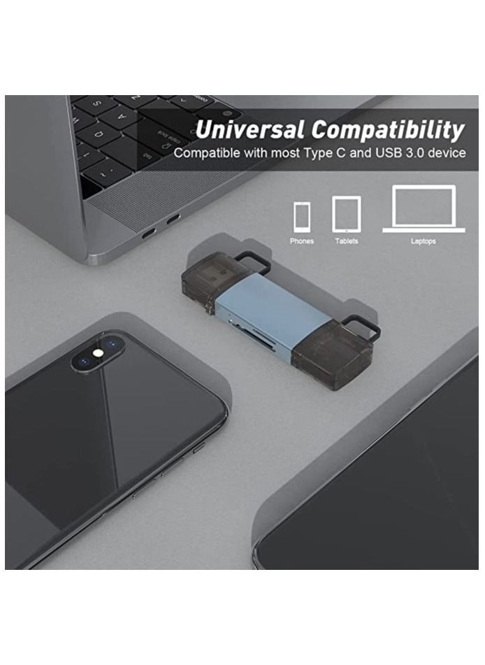 SYOSI - SD Card Reader, USB C USB 3.0 to Memory Card Reader Adapter, Dual Slot for External Camera Photo SD SDHC SDXC MicroSD UHS-I Compatible with Computer PC MacBook Air Pro Samsung Galaxy S22 iPad Pro - Image 1
