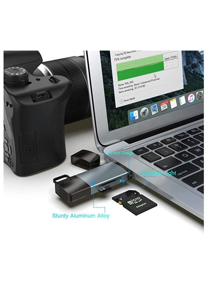 SYOSI - SD Card Reader, USB C USB 3.0 to Memory Card Reader Adapter, Dual Slot for External Camera Photo SD SDHC SDXC MicroSD UHS-I Compatible with Computer PC MacBook Air Pro Samsung Galaxy S22 iPad Pro - Image 1