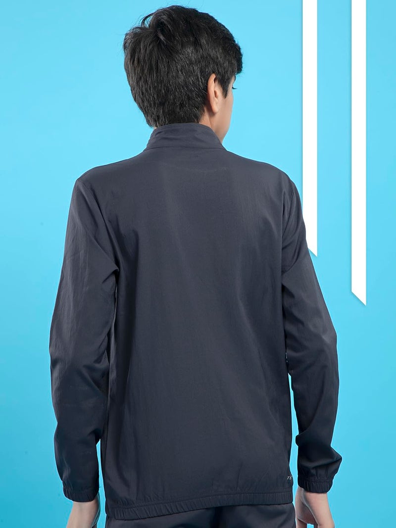 TECHNOSPORT Boy's Slim Fit Graphic Print Zipper Jacket With SPF50+, Quick Dry for Regular Use - (BJB164CNG_Carbon Grey_7-8 years) - Image 2