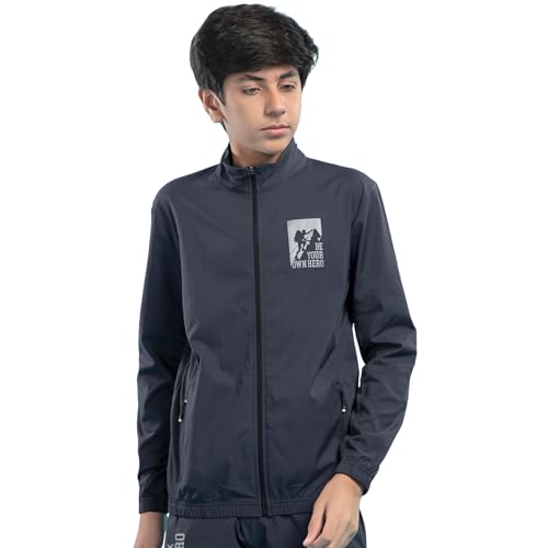 TECHNOSPORT Boy's Slim Fit Graphic Print Zipper Jacket With SPF50+, Quick Dry for Regular Use - (BJB164CNG_Carbon Grey_7-8 years) - Image 1