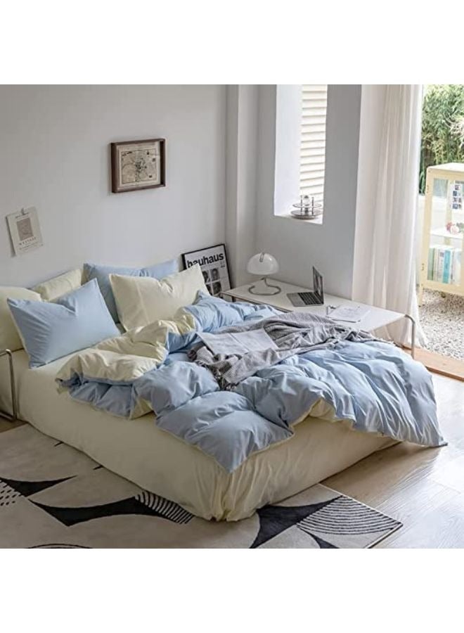 جيجي طقم أغطية سرير مكون من 4 قطع مقاس مفرد ناعم وقابل للتنفس وقابل للعكس، طقم سرير رائع وصديق للبشرة يتضمن غطاء لحاف أزرق خفيف الوزن مع ملاءة مثبتة باللون البيج و2 كيس وسادة - Image 1