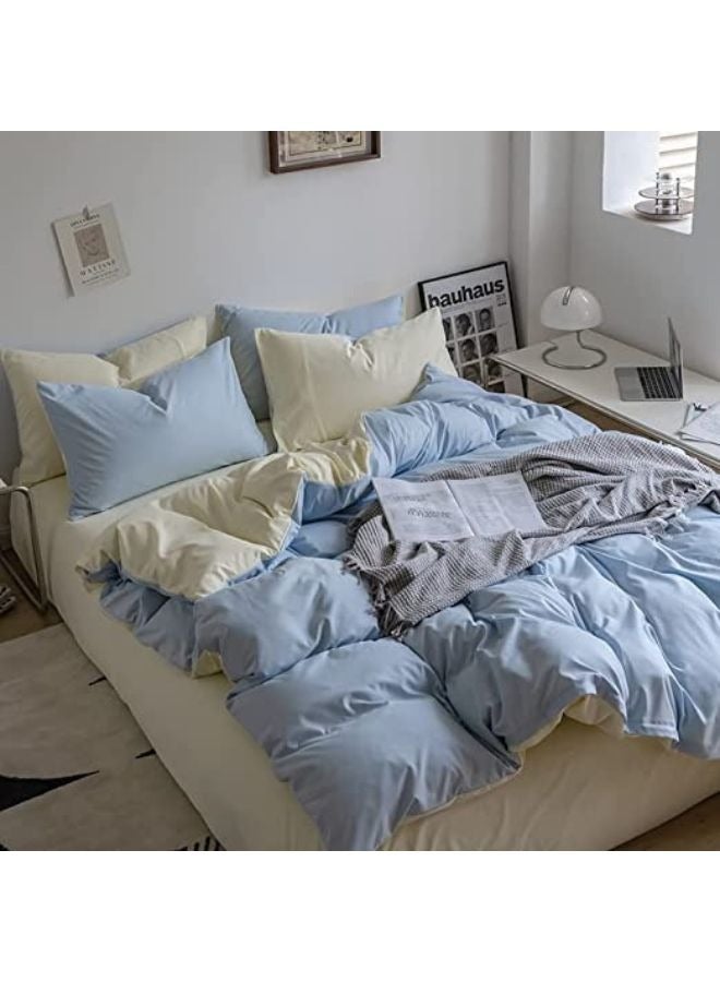جيجي طقم أغطية سرير مكون من 4 قطع مقاس مفرد ناعم وقابل للتنفس وقابل للعكس، طقم سرير رائع وصديق للبشرة يتضمن غطاء لحاف أزرق خفيف الوزن مع ملاءة مثبتة باللون البيج و2 كيس وسادة - Image 4