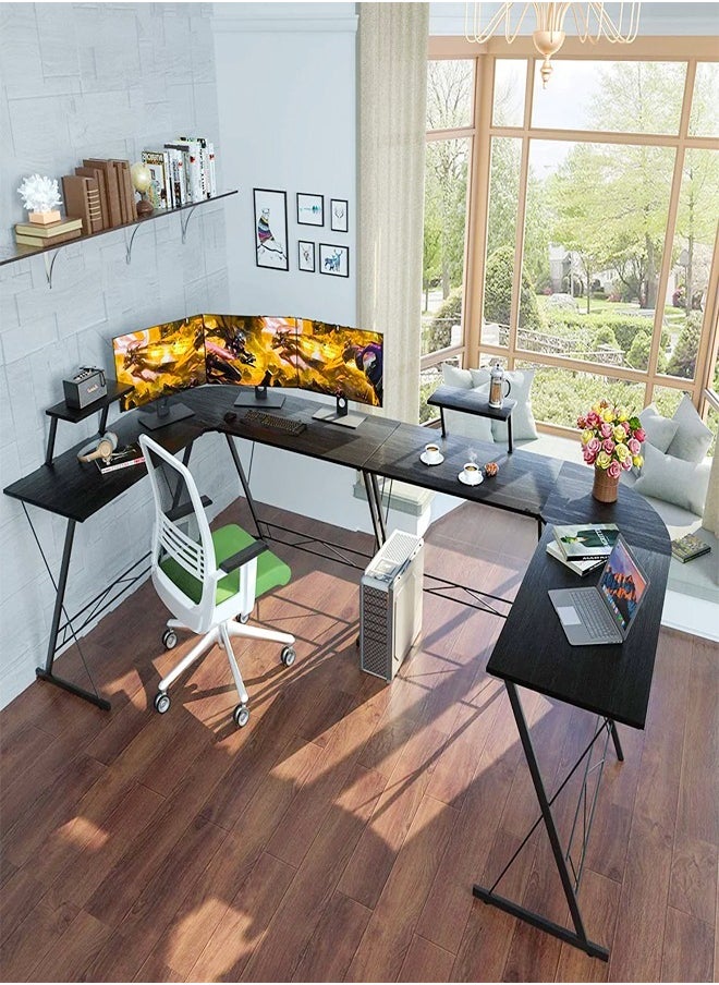 Raffine - L-Shape Gaming Table Computer Desk with Large Monitor Stand - Sturdy Writing Workstation Perfect for Gaming and Home Office Use, Measuring 258 x 46 x 74 cm - Image 1