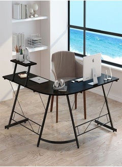 L-Shape Gaming Table Computer Desk with Large Monitor Stand - Sturdy Writing Workstation Perfect for Gaming and Home Office Use, Measuring 258 x 46 x 74 cm