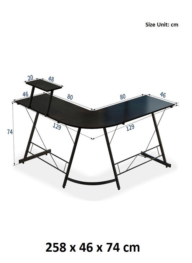 Raffine - L-Shape Gaming Table Computer Desk with Large Monitor Stand - Sturdy Writing Workstation Perfect for Gaming and Home Office Use, Measuring 258 x 46 x 74 cm - Image 1