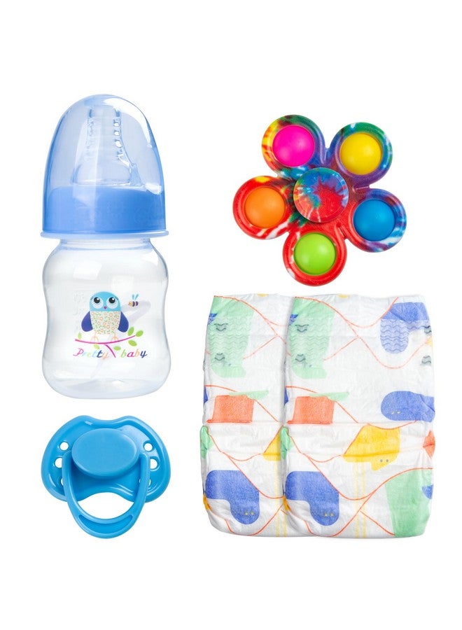 Pedolltree 5 Pieces Set Reborn Baby Dolls Accessories Include Baby Dolls Bottles And Pacifiers And Dipers And Fidget Spinner For 17-24 Newborn Boy Dolls - Image 1