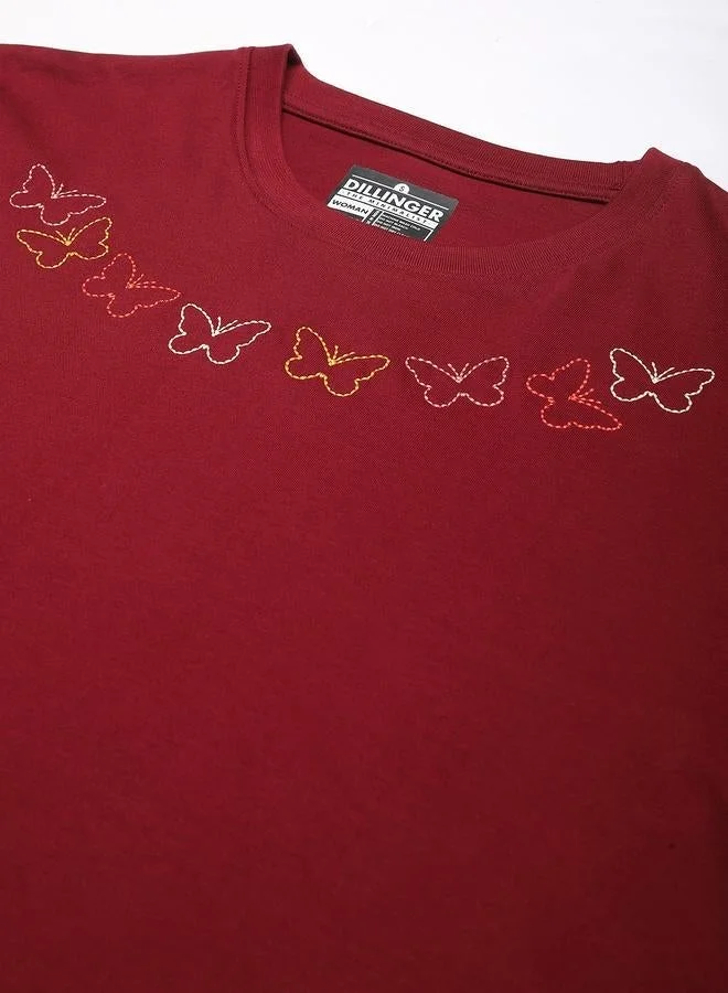 Dillinger Women Oversized Butterfly Embroidered T-Shirt