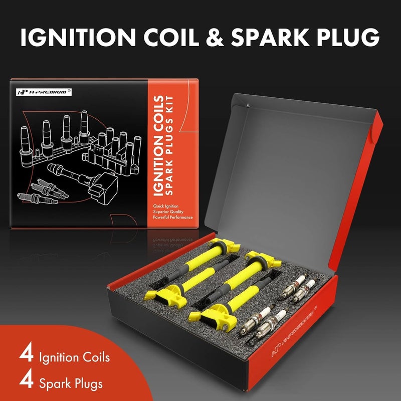 A-Premium Yellow Ignition Coil Pack and Spark Plugs Set - Image 2