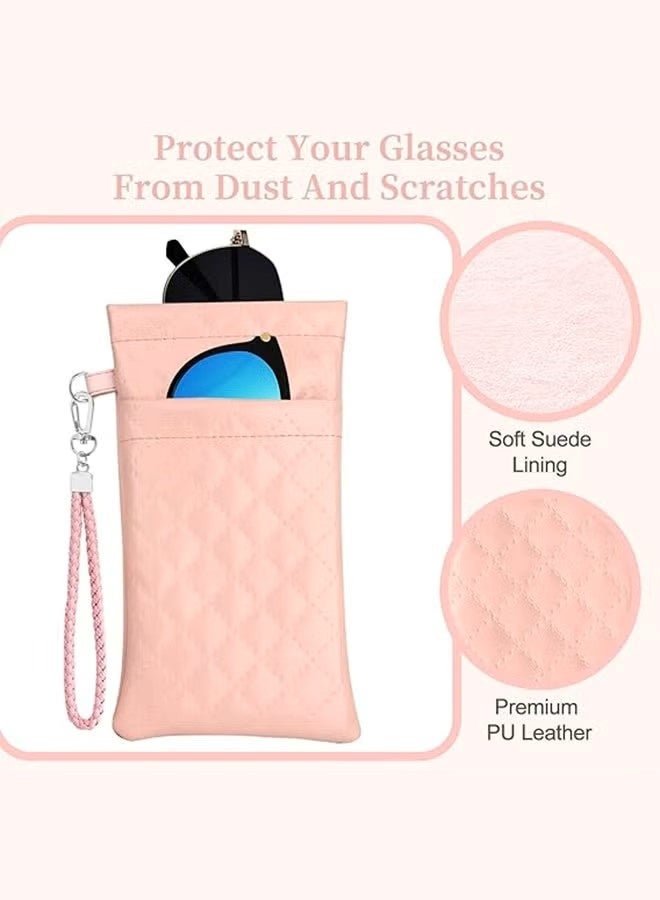 2 PCS Double Eyeglass Case, Soft PU Leather Sunglasses Pouch, Large Squeeze Top Portable Sunglass Case for Women - Image 2