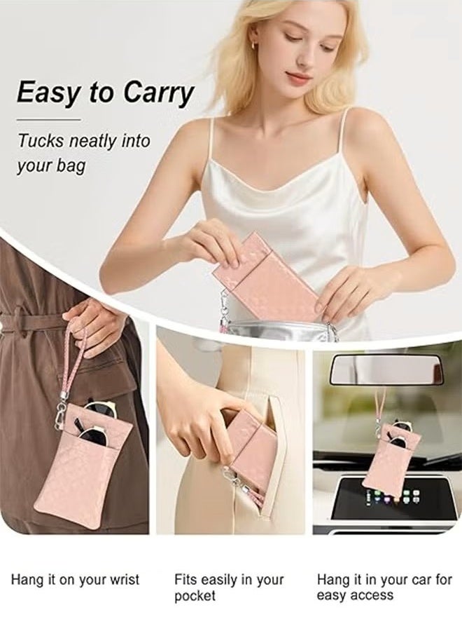 2 PCS Double Eyeglass Case, Soft PU Leather Sunglasses Pouch, Large Squeeze Top Portable Sunglass Case for Women - Image 4