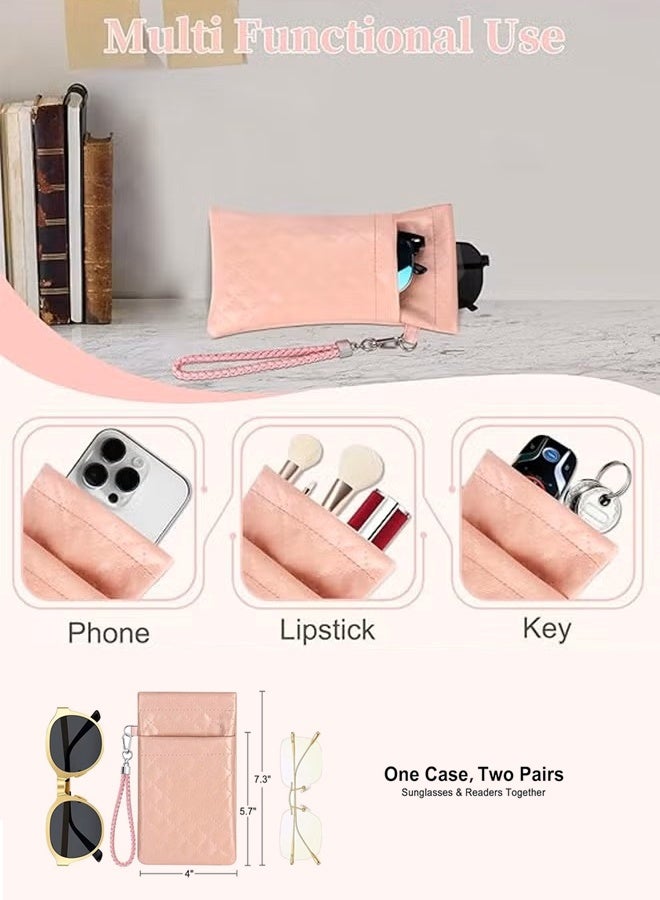 2 PCS Double Eyeglass Case, Soft PU Leather Sunglasses Pouch, Large Squeeze Top Portable Sunglass Case for Women - Image 5
