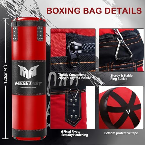 Mesetast Punching Bag for Adults 4ft Heavy Boxing Bag Set with 12 OZ Gloves for MMA Karate Kickboxing Boxing Unfilled - Image 3