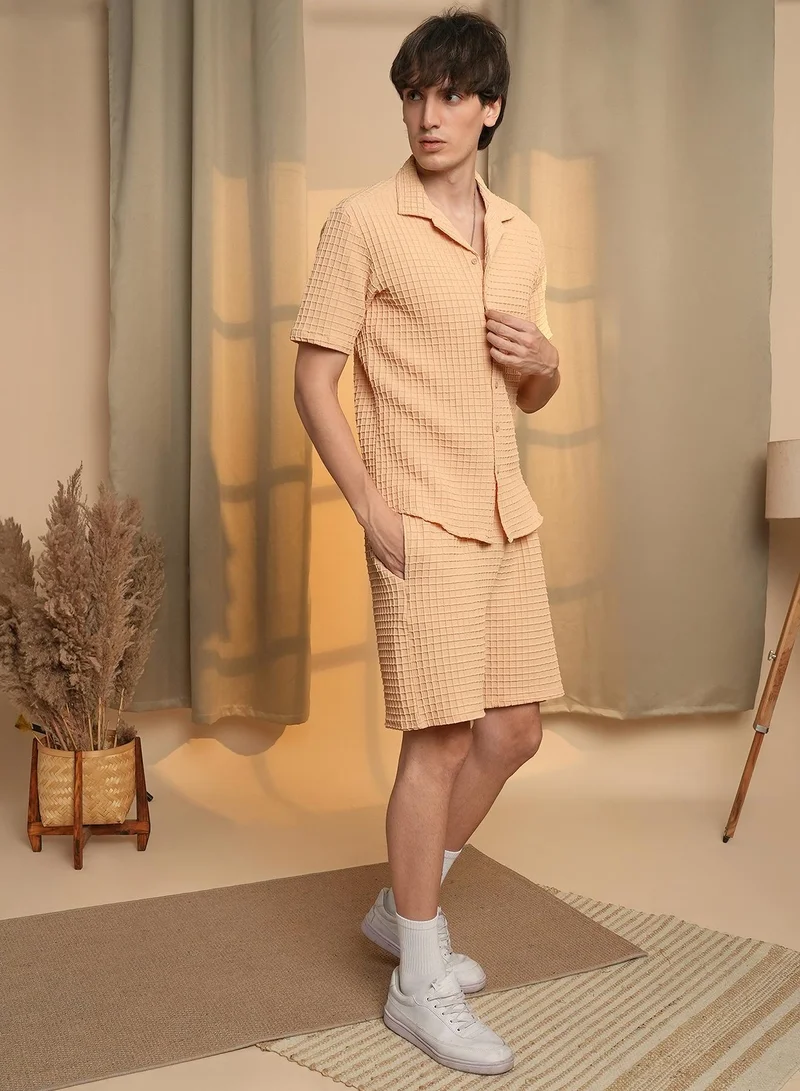Campus Sutra  Men's Canvas Beige Waffle-Textured Co-Ord Set for Men | Best Price UAE