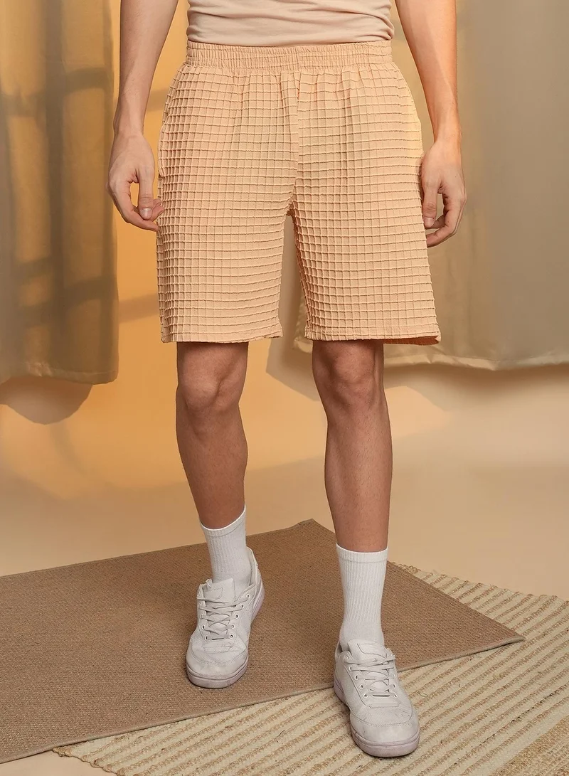 Campus Sutra  Men's Canvas Beige Waffle-Textured Co-Ord Set for Men | Best Price UAE