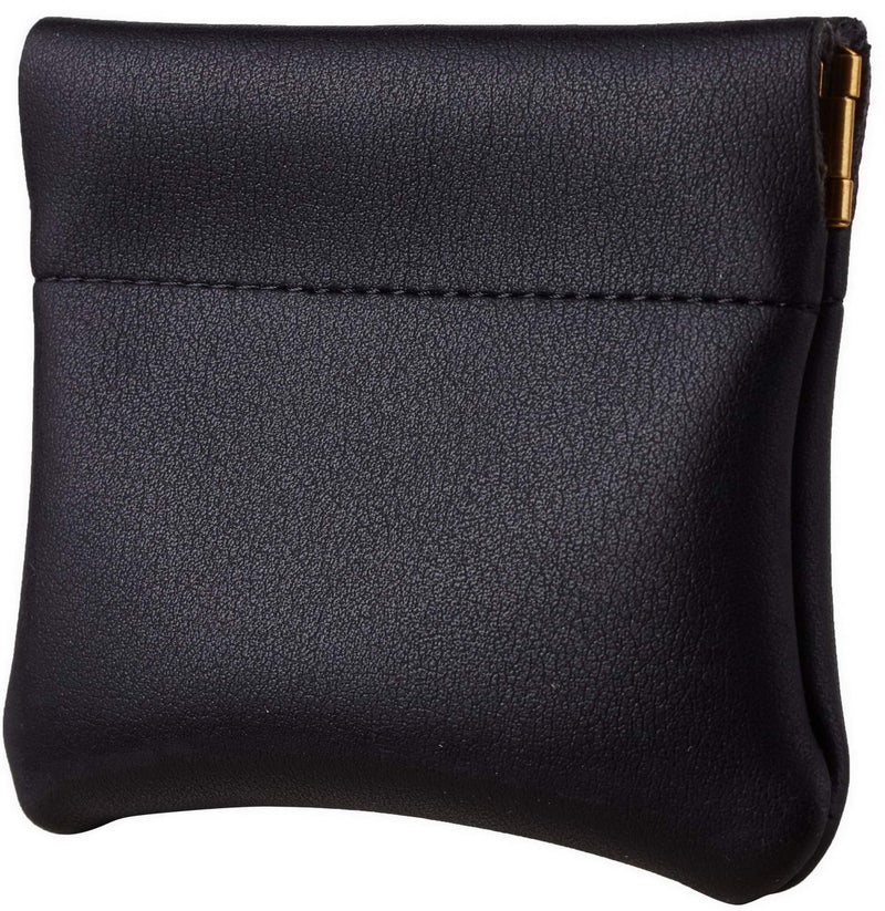 Travelambo Leather Squeeze Coin Purse Pouch Change Holder For Men & Women 2 pcs set (Black) - Image 3