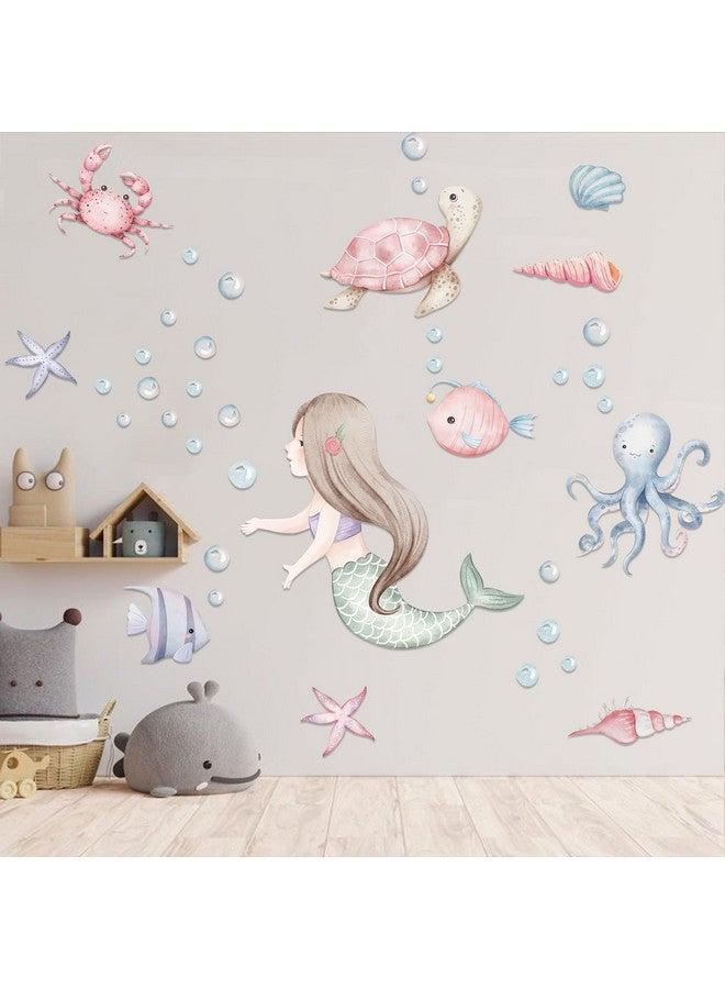 MUWEOL Under The Sea Mermaid Wall Decals - Ocean Fish Turtle Wall Stickers Bathroom Girls Bedroom Baby Nursery Wall Decoration,Sea Animals Wall Stickers - Image 3