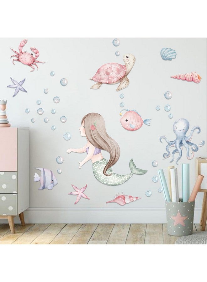 MUWEOL Under The Sea Mermaid Wall Decals - Ocean Fish Turtle Wall Stickers Bathroom Girls Bedroom Baby Nursery Wall Decoration,Sea Animals Wall Stickers - Image 1