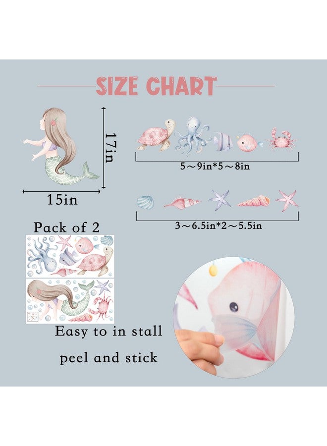 MUWEOL Under The Sea Mermaid Wall Decals - Ocean Fish Turtle Wall Stickers Bathroom Girls Bedroom Baby Nursery Wall Decoration,Sea Animals Wall Stickers - Image 2
