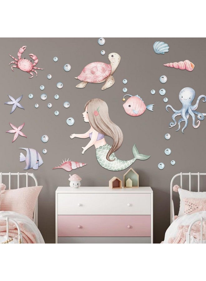 MUWEOL Under The Sea Mermaid Wall Decals - Ocean Fish Turtle Wall Stickers Bathroom Girls Bedroom Baby Nursery Wall Decoration,Sea Animals Wall Stickers - Image 4