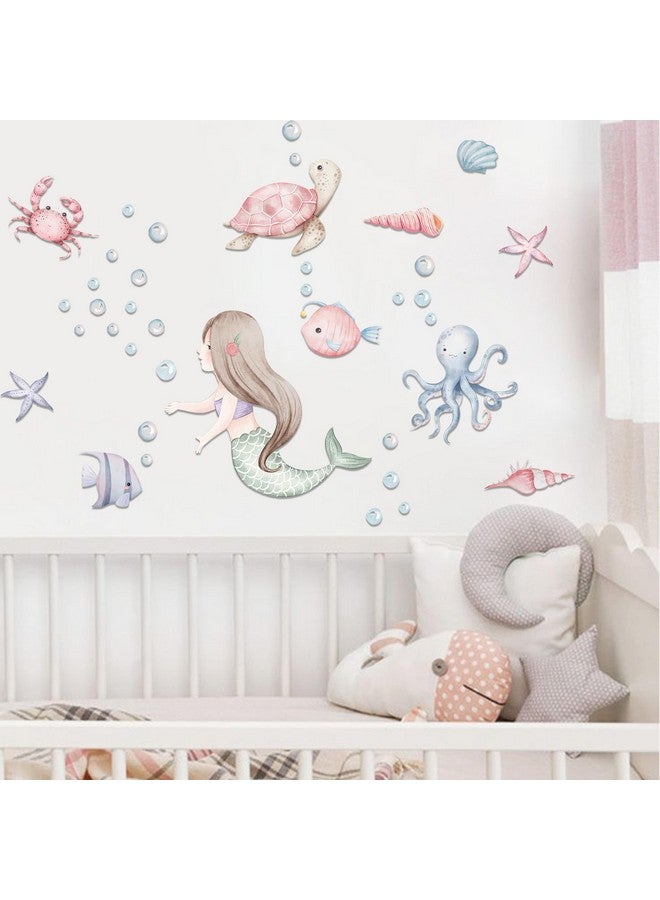 MUWEOL Under The Sea Mermaid Wall Decals - Ocean Fish Turtle Wall Stickers Bathroom Girls Bedroom Baby Nursery Wall Decoration,Sea Animals Wall Stickers - Image 5