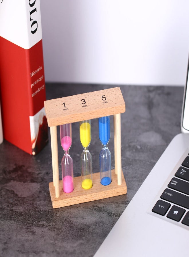 3 in 1 Colorful Hourglass Sandglass(1min/3mins/5mins) Tooth Brushing Tea Egg Cooking Sand Clock Timer with Wooden Frame  - Image 1
