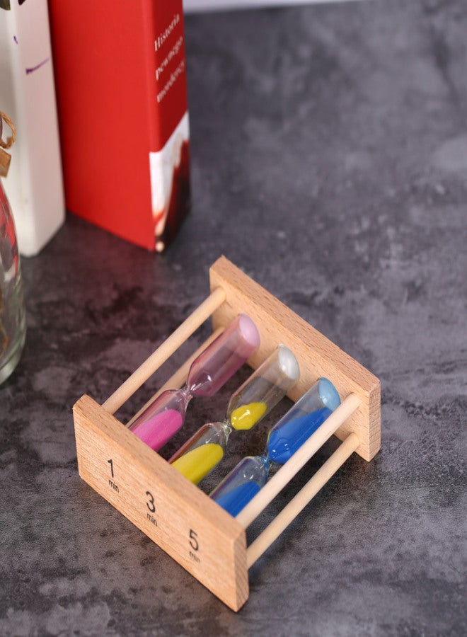 3 in 1 Colorful Hourglass Sandglass(1min/3mins/5mins) Tooth Brushing Tea Egg Cooking Sand Clock Timer with Wooden Frame  - Image 4