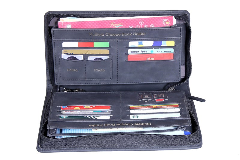 Sukeshcraft Multiple Cheque Book Holder | Original PU Holds Upto 8 Cheque Books, 1 Pin-Sim Slot,14 Credit/Debit Card Slots (PU, Sensa Dark Blue) - Image 2