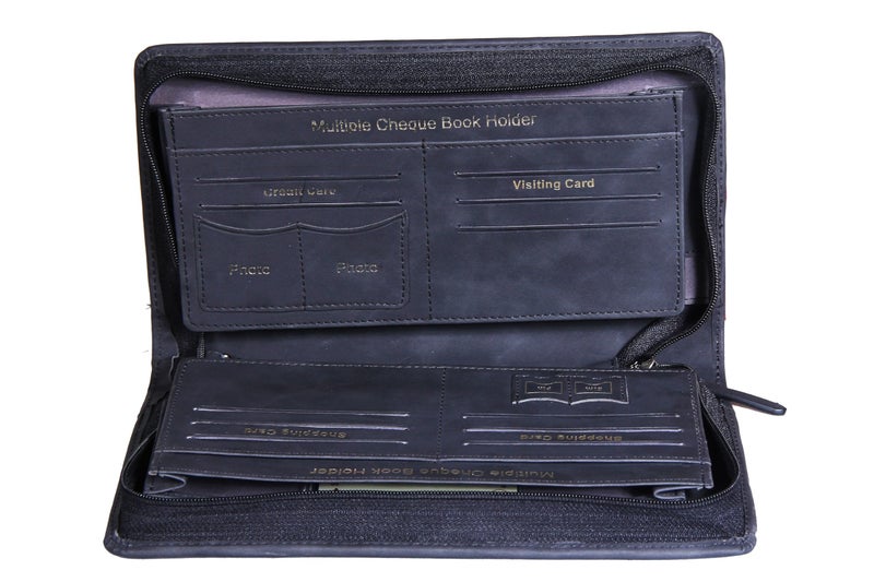 Sukeshcraft Multiple Cheque Book Holder | Original PU Holds Upto 8 Cheque Books, 1 Pin-Sim Slot,14 Credit/Debit Card Slots (PU, Sensa Dark Blue) - Image 3