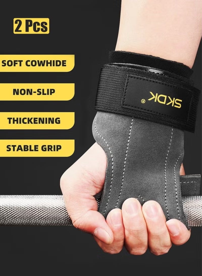 SKDK 2 Pack Wrist Straps for Weightlifting,Double Layer Leather Weightlifting Wrist Strap for Deadlift and Powerlifting, Adjustable Padded Gym Workout Lifting Wrist Gym Lifting Straps - Image 1